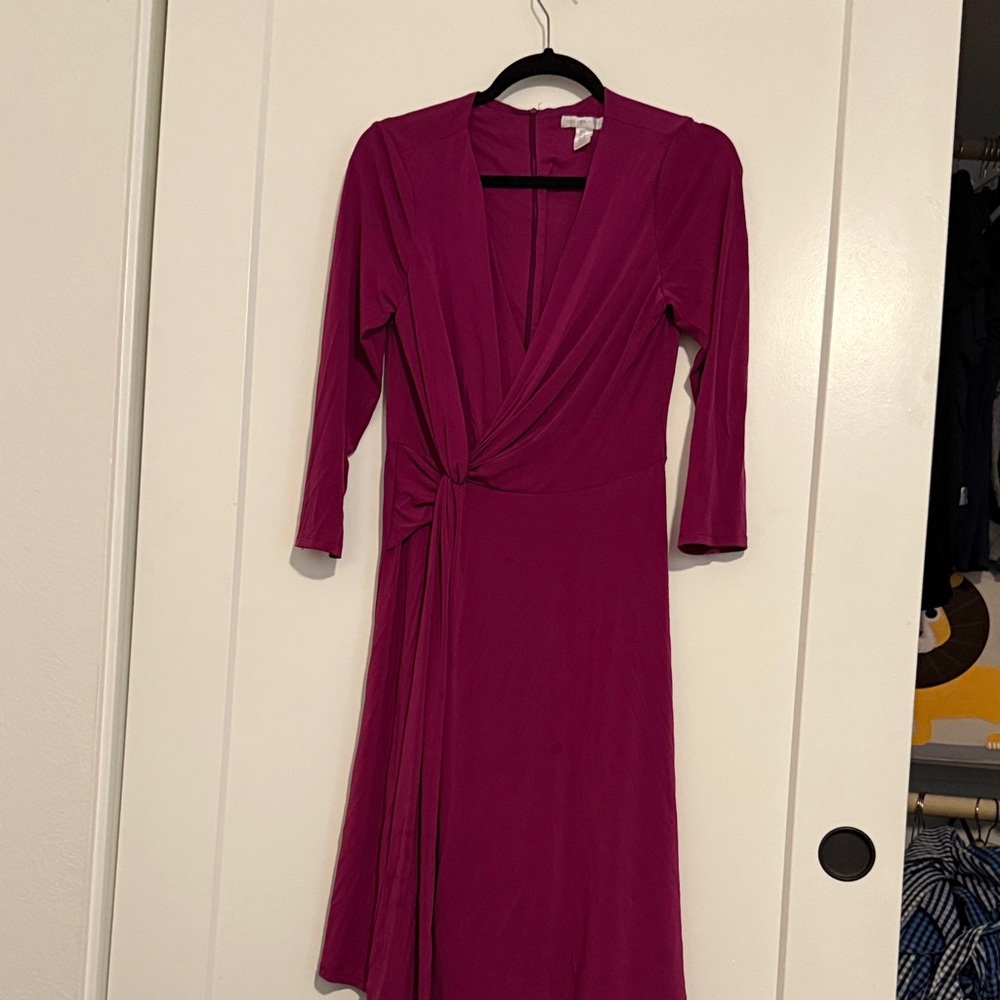 London Times Fuchsia Long Sleeve Dress